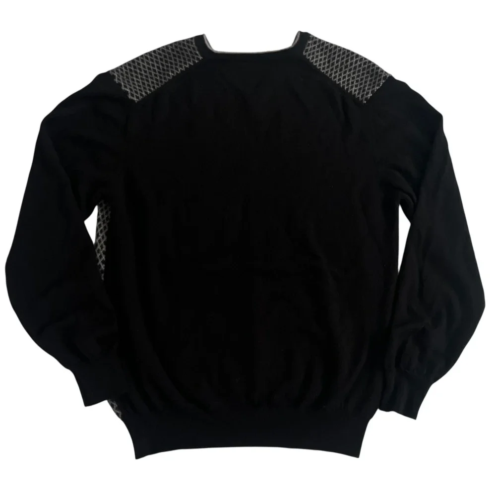 Vtg‎ Tuttle V Neck Sweater Mens M/L Black Gray Italian Preppy Luxury Classic